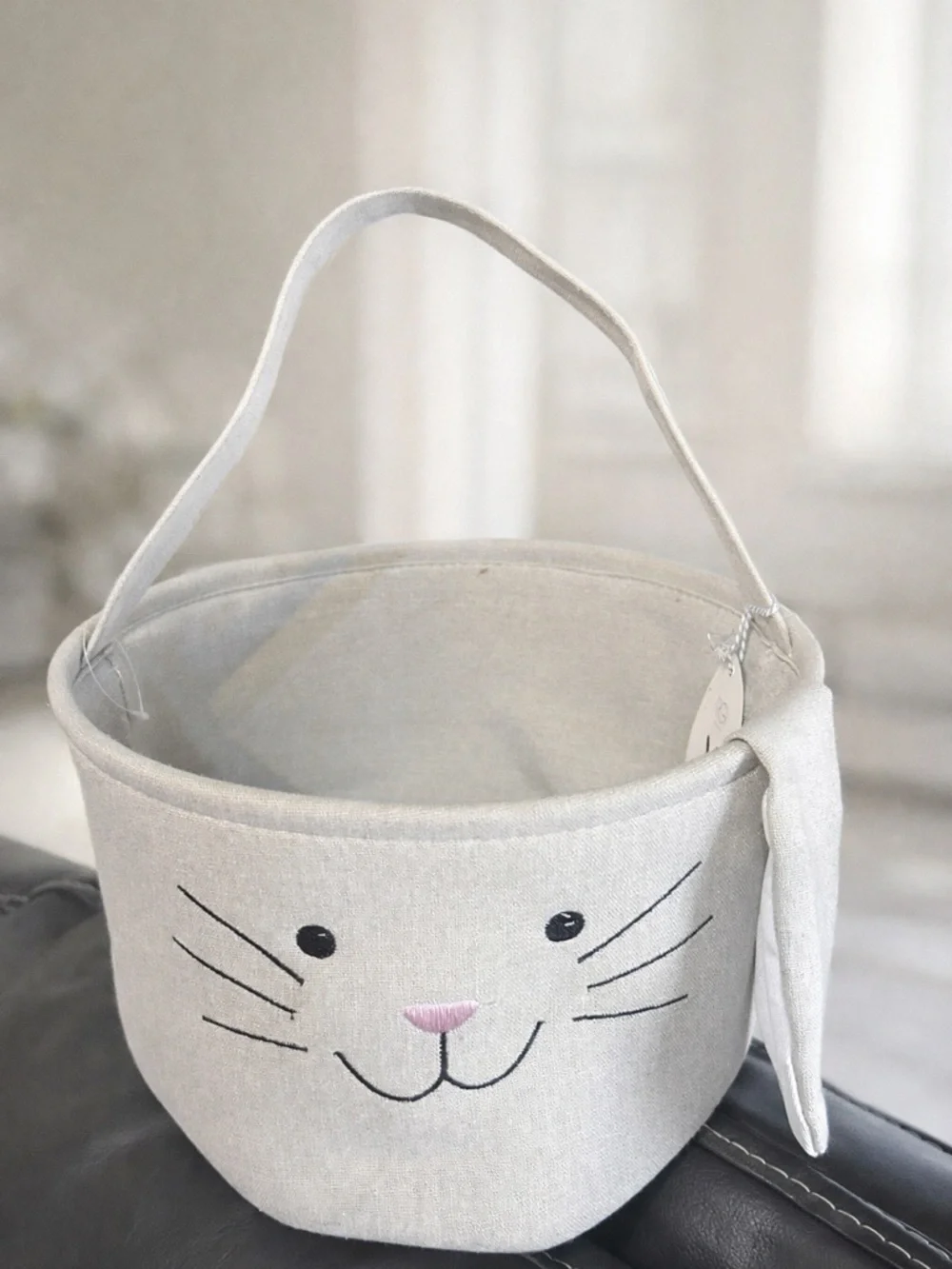 Set of 2 Bunny Easter Baskets Blue & Gray Fabric Easter Buckets